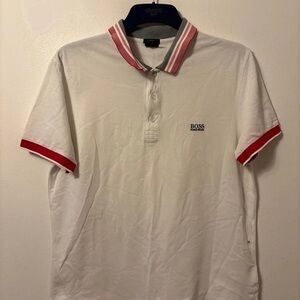 Boss White Polo Shirt with Red Trim